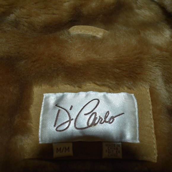 D' Carlo Leather Vest M Faux Fur Zip Closure Tan Pockets - Picture 3 of 12